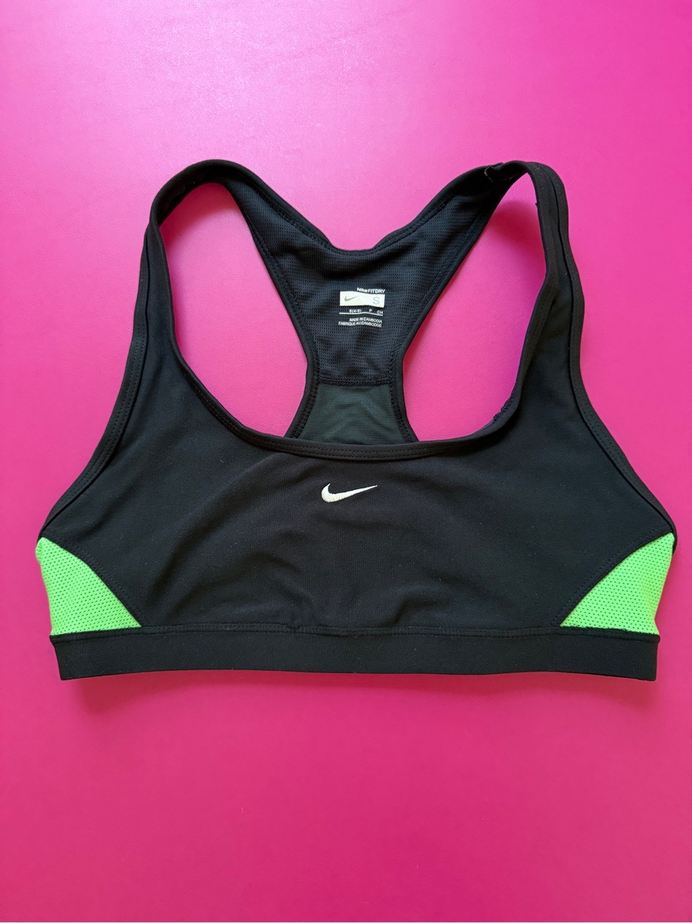 NIKE FitDry Sports Bra Size Small Black Lime Green Racerback Compression Fit Dry